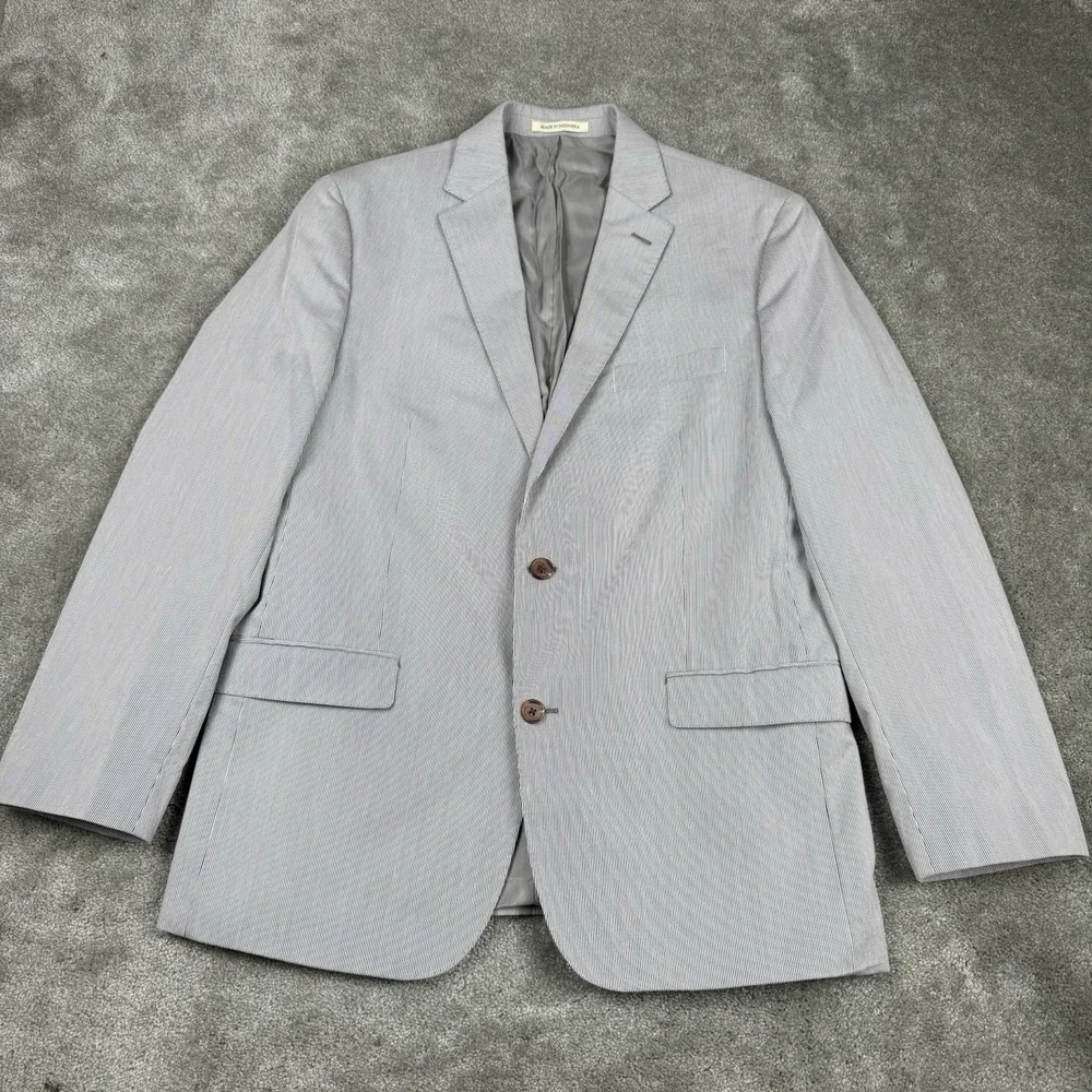 Lauren Ralph Lauren Blazer Mens 43R Cotton Nylon Gray Chalk Pinstripe Trim Fit